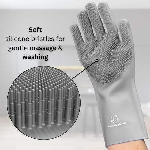 Dog Washing Gloves with Bristle Scrubbers, Reusable Silicone Gloves ideal for Pet Bathing, Massaging & Grooming (Gray)...