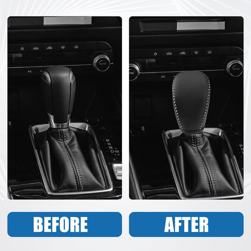 Gear Shift Head Knob Cover Transmission Lever Trim for Infiniti Q50 2018 2019 2020 2021 2022 2023 2024 Faux Leather Black Gray Stitches...