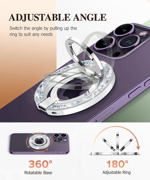 GVIEWIN Magnetic Phone Ring Holder, Compatible with MagSafe Phone Grip with Adjustable Stand, Magnet Phone Ring Kickstand for iPhone 15 Pro Max/Pl...