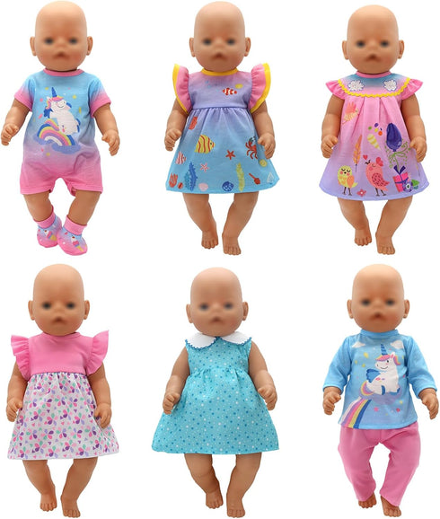 6 Pack Doll Clothes for 13-16 inch Baby Dolls, Dress for 13-16 inches Dolls, Compatible with Toy JC, Toy Manhattan, Toy Doug Melissa...