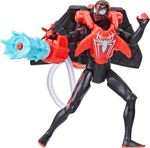 Marvel Spider-Man Aqua Web Warriors 4-Inch Miles Morales Action Figure with Refillable Water Gear Accessory, Action Figures for Boys and Girls 4 a...