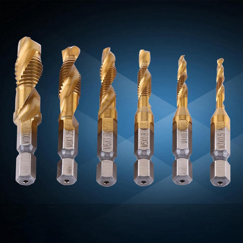 6pcs HSS Tap Drill Bit Set, 2 in 1 Speed Steel Metric Thread, M3 M4 M5 M6 M8 M10 Coated HSS Drill and Tap Bits,HSS Metric Hex Shank Screw Taps Too...