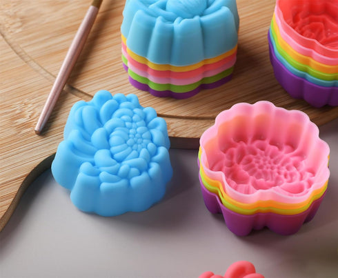 Reusable Silicone Baking Cups, 2 Inch Mini Size Silicone Cupcake Liners for baking, Multi Flower Shapes reusable Muffin Liners, Pack of 36, Multic...