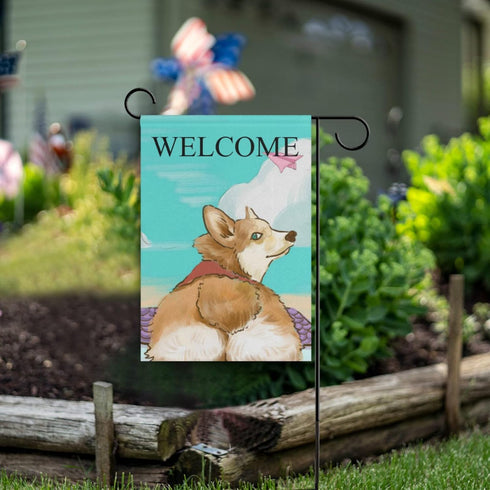 Corgi Dog Beach Garden Flag 12''x18'' Seasonal Outdoor Flags & Banners Polyester Double-Sided Large Yard Flag Inch for Home Décor Lawn Patio Farmh...