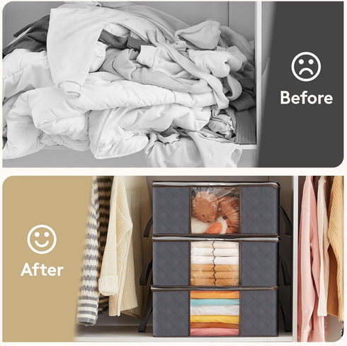 Lifewit 3 Pack Clothes Storage Bag, Foldable Storage Bin Closet Organizer with Reinforced Handle, Sturdy Fabric Blanket Storage with Clear Window,...