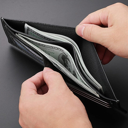 Men Wallet Black PU Material 4 Credit Card Holder 2 Money Pockets 1 Clear Window Suitable for Men Women Gifts without RFID Slim Small Wallets for ...