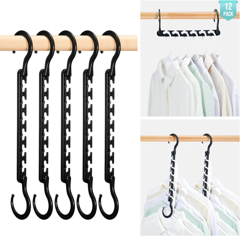HOUSE DAY Sturdy Plastic Space Saving Hangers 12 Pack, Cascading Organizer Closet Space Saver 80% and Wrinkle Free Clothes, Multi Collapsible for ...