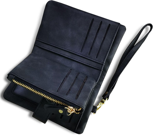 AOXONEL Women's Small Bifold Leather wallet Rfid blocking Ladies Wristlet with Card holder id window Coin Purse...