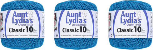 Aunt Lydia Classic Blue Hawaii Crochet - 3 Pack of 350y/320m - Cotton - Gauge 10 - Crochet......