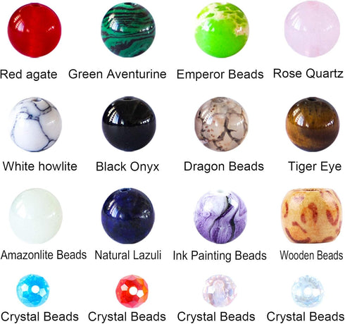 Fishdown Mixed Stone Beads Kit - 290 Pcs Crystal, Chakra Healing, Wooden & Gemstone Beads for Jewelry Making DIY Kit...