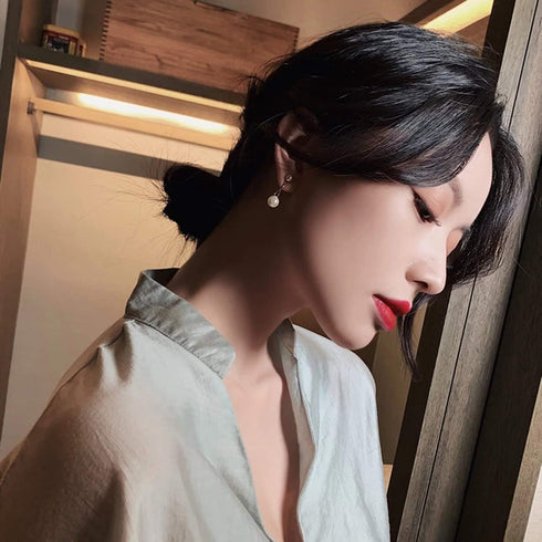 Big Simulated Pearl Long Tassel Drop Earrings for Women Double Sided Front Back Cross Imitation Pearl Dangle Earrings...