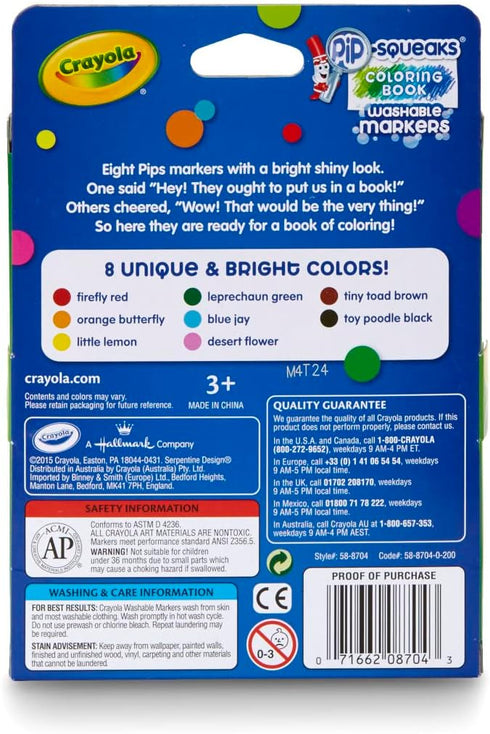 Crayola Pip Squeaks Washable Markers, Mini Markers in Classic Colors, 8 Count...