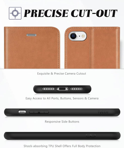 TUCCH Case Wallet for iPhone SE 2022 5G/Phone 7/8/SE 2020, PU Leather Flip Folio with Card Slot Stand Magnetic TPU Shockproof Inner Shell Compatib...