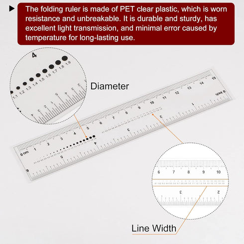 Film Flexible Ruler 6 Inch 1mm Scale PET Plastic Covered Folding Straight Ruler Calibration Soft Ruler Measuring Tool for Factory, Transparent...