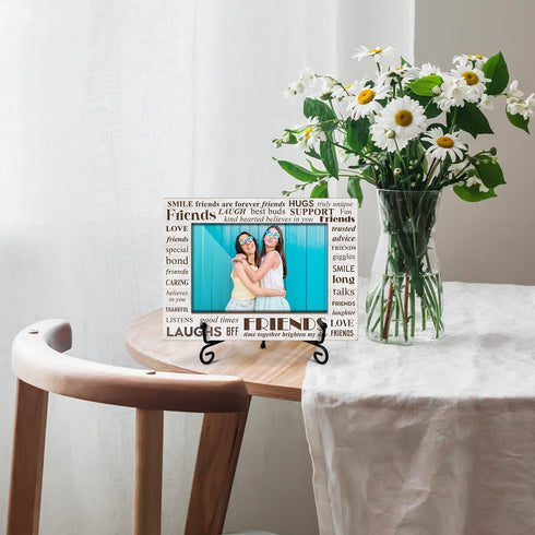 Wooden Photo Frame Friendship Gifts for Friends Bestie Woman BFF, Wooden Photo Frame with Iron Stand for Tabletop or Desktop Display, Home Table D...