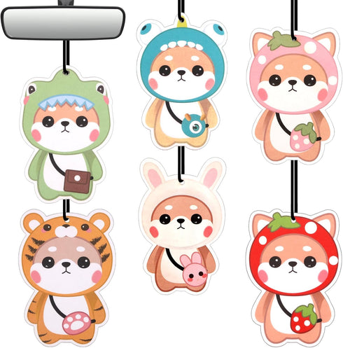 Car Air Fresheners, 6Pcs Shiba Inu Cute Car Air Freshener Hanging Car Rearview Mirror Pendant Scent Hanging Car Ornaments Kawaii Fresheners Automo...