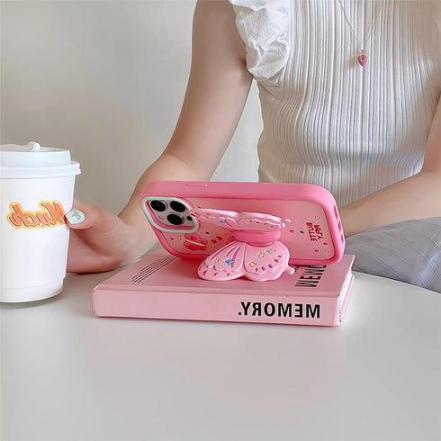 for iPhone 15 Pro Case Cute iPhone 14 Pro Case iPhone 13 Pro Case with Kickstand Stand Holder 3D Butterfly Silicone Girls Women Phone Cases Lens S...