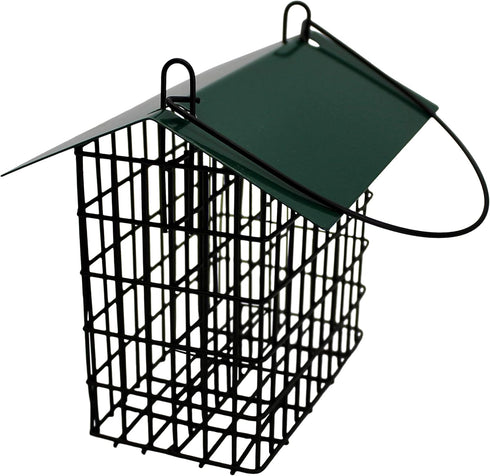 Double Suet Feeder with Green Metal Roof, Holds 2 Suet Cakes, Hanging Bird Feeder for Woodpeckers, Blue Jays, Chickadees, Nuthatches...
