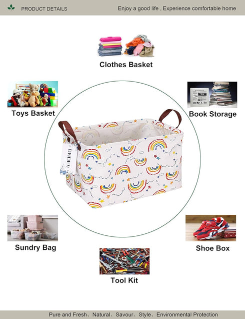 Rectangular Folding Laundry Basket, waterproof Canvas Basket,gift basket,Suitable for children's room,Office,Clothes,Toys Storage (rainbow)...