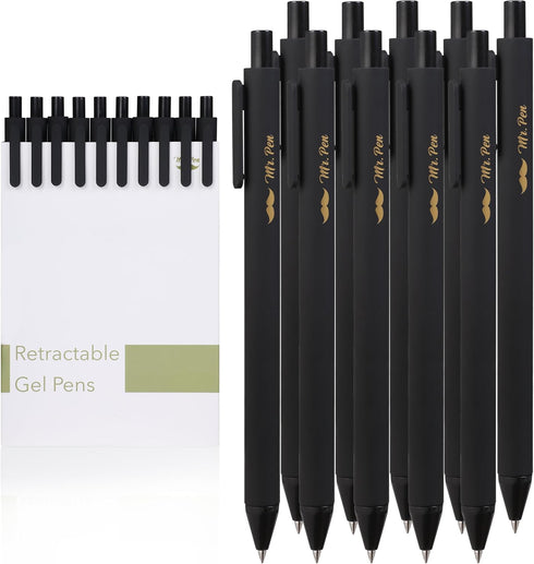 Mr. Pen- Retractable Gel Pens, 10 Pack, Black Ink Gel Pens, Black Barrels, Fast Dry, Gel Pens Fine Point 0.5mm, Retractable Pens, Cute Pens, Gel I...