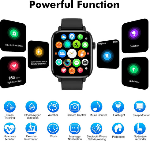 Smart Watch for Android iPhone, 1.9" Fitness Tracker with (Answer/Make Calls) IP 67 Waterproof Sport Digital Watches, Blood Pressure Heart Rate Mo...