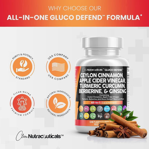 Clean Nutraceuticals Ceylon Cinnamon 3000mg Turmeric 3000mg Apple Cider Vinegar 3000mg Ginseng 2000mg Berberine 1200mg Plus Bitter Melon Gymnema M...