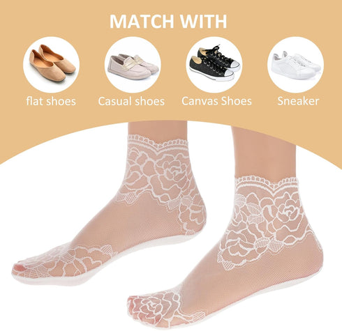 5Pairs Women's Lace Socks Sheer Lace Socks Fishnet Socks Ankle Mesh Lace Socks Lace Loose Socks for Women Girls...