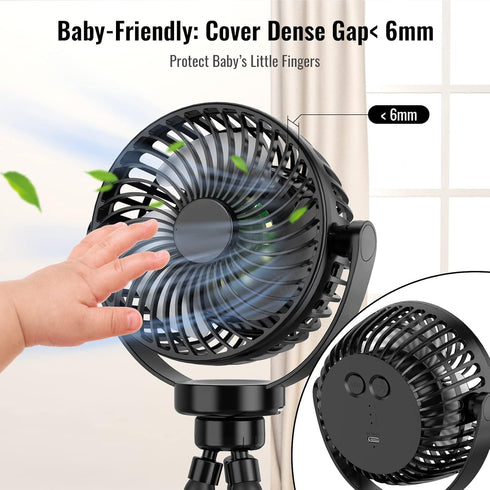 Baby Stroller Fan, Portable Fan 5200mah with LED Lights, Clip on Fan for Baby, Mini Desk Hanging Fan Battery Rechargeable Personal Fan for Strolle...