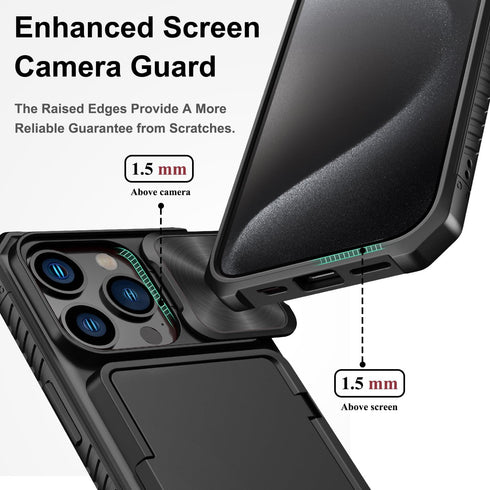 for iPhone 15 Pro Case Wallet with Card Holder (4-5 Cards) & Slide Camera Cover & Kickstand, Military Grade Drop Protection Rugged Shockproof Prot...