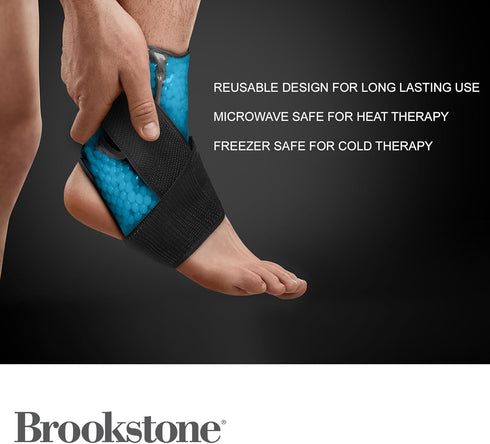 Brookstone Therapy Ankle Wrap with Fast-Acting Silica Gel Beads, Reusable Hot and Cold Ice Pack for Ankles, Penetrating Ankle Pain Relief for Spra...