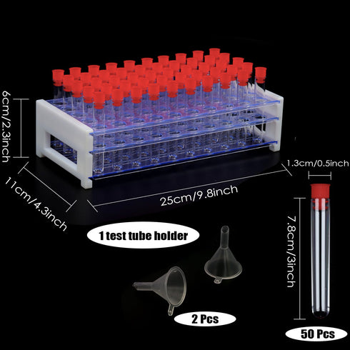 Test Tubes with Rack,50 Pack Clear Plastic Test Tubes13x78mm - with Secure Caps & Durable Holder Rack, Ideal for Scientific Experiments, Candy Bea...