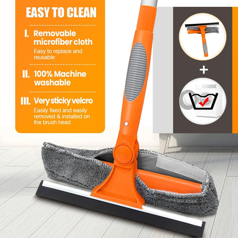 Squeegee for Window | 2-in-1 Window Cleaner Sponge and Soft Rubber Strip with Telescopic Extension Pole 25”-36” | Window Washer for Shower, Car Wi...