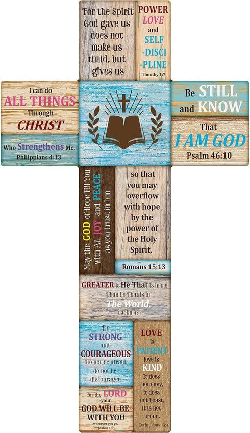 Jetec Christians Cross Wall Decor Faith Biblical Verse Wooden Crosses Table Centerpieces Farmhouse Wall Sign for Home Easter Party Indoor Outdoor ...