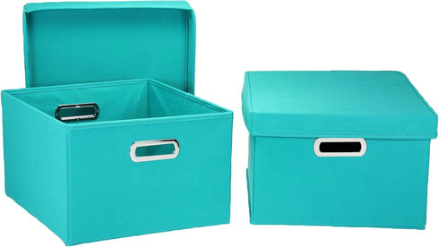 Household Essentials Fabric Storage Boxes with Lids and Handles, Aqua...