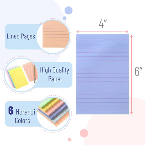 Mr. Pen- Lined Sticky Notes 4x6, 6 Pads, 45 Sheet/Pads, Morandi Colors, Sticky Notes with Lines, Sticky Note Pads, Sticky Pads, Sticky Notes Lined...