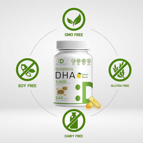 DEAL SUPPLEMENT DHA Supplements | 240 Softgels, Burpless, Lemon Flavor, DHA 1000mg + EPA 500mg, Wild Caught Fish, Rich in Omega-3s, Mercury Free, ...