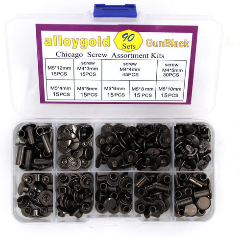90 Sets Black Chicago Screw Leather Assorted Kit ?6 Sizes of Screw Rivets for Leather Rivet ?for DIY Leather Craft and Bookbinding (M5 X 4, 5, 6, ...