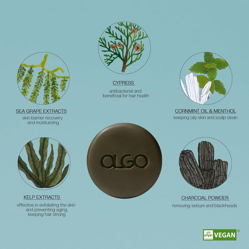 Marine Shampoo Bar 3.5 oz - Vegan certified solid shampoo bar for normal to oily scalp | pH balanced scalp with cooling from Kelp, Sea grapes, Cha...