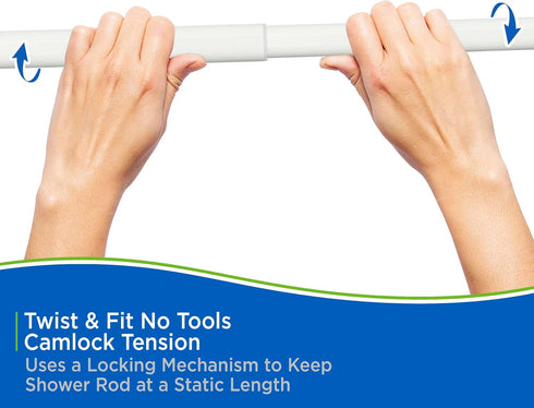 Kenney KN609C/10 Twist & Fit No Tools Camlock Tension Easy Install Shower Curtain Rod with Non-Slip, Non-Scratch Ends, 42-72" Adjustable Length, W...
