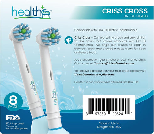 Compatible Oral B Braun Criss-Cross Replacement Heads for Electric Toothbrushes - 8-Pack | Standard Tooth Brush Heads with Dupont...