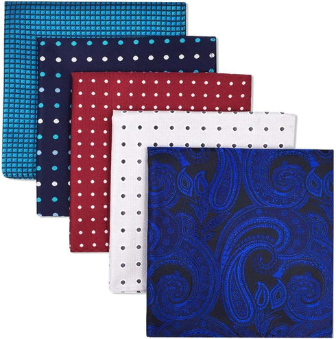 SHLAX&WING 5 Pieces Assorted Mens Silk Pocket Square Handkerchiefs Set Lot 21...