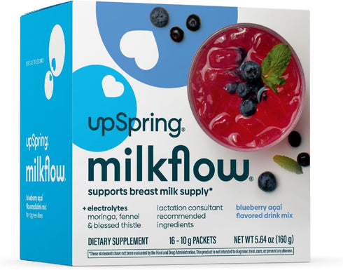 UpSpring Milkflow Electrolyte Breastfeeding Supplement Drink Mix Fenugreek-Free, Moringa & Blueberry Acai Flavor, Lactation Supplement to Support ...