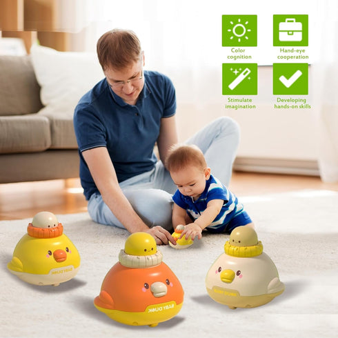 Baby Car Toys for Toddlers 1-3, 3 Pcs Pressing Baby Crawling Toy Car for Baby, Car Toddler Toy for Gifts to Boys and Girls (Duck)...