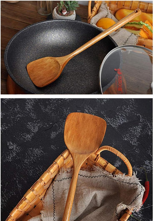 FJNATINH Wooden Spatula with Long Handle for Cooking Kitchen Cookware...