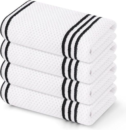 100% Cotton Waffle Weave Kitchen Towels, 13 x 28 Inches, Super Soft and Absorbent Buffalo Check Dish Towels for Drying Dishes, 4-Pack, White & Bla...