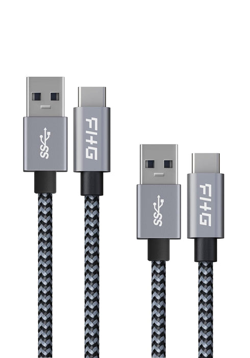 FHG 6FT USB 3.0 to USB C Cable 2Pack, High-Speed Transfer of 1GB in 2sec, 3A Fast Charging from 20% to 80% in 35mins, Sturdy Nylon Braided USB Dat...
