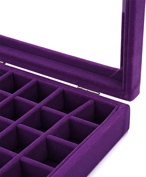 24 Grids Velvet Glass Ring Earrings Jewelry Box Earrings Organiser Storage Holder Display Case...