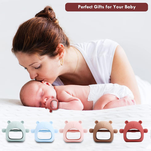 3 Pack Baby Teething Toy for 0-6 Months,Never Drop Teether for Babies 6-12 Months, BPA Free Dust-Proof Silicone Hand Pacifier Baby Chew Toys for I...