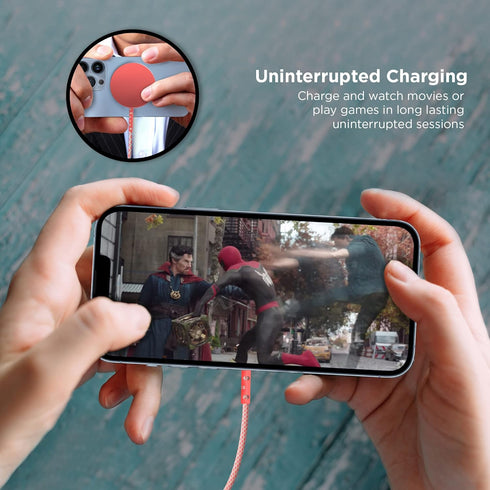 iHome Magnetic Wireless Charger - 10W 6ft Durastrain Nylon Charging Cable with Silicone Wrap, Compatible with MagSafe Cases, for iPhone 12/13, Cor...