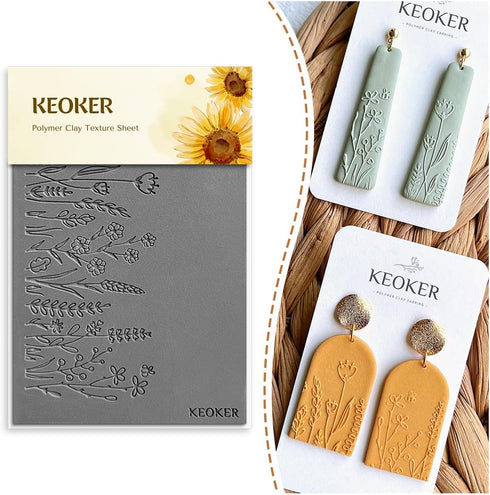 Keoker Polymer Clay Texture Sheets, Clay Texture Mat for Making Earrings Jewerly, Polymer Clay Earrings Tools (No.5 Floral)...